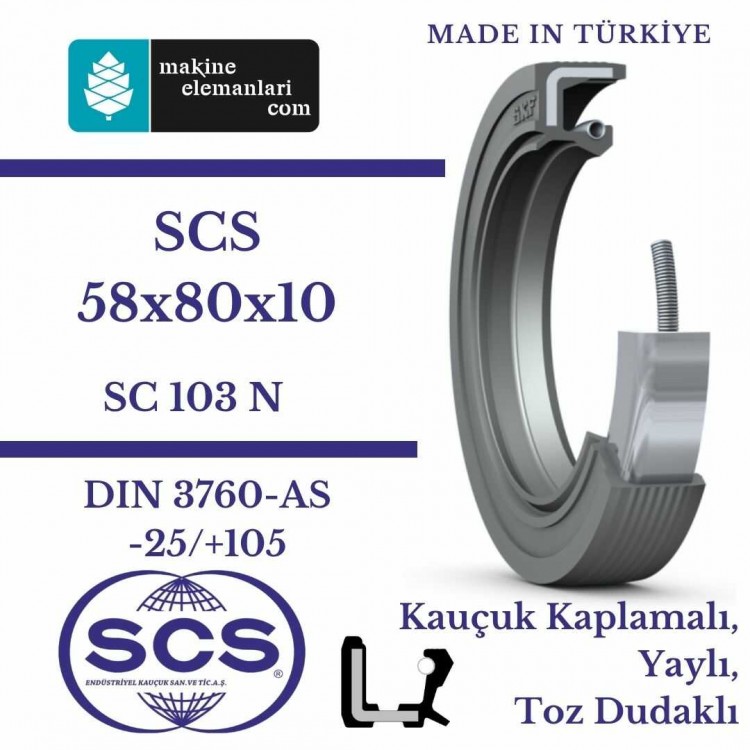 58x80x10mm SCS NBR DÖNER MİL YAĞ KEÇESİ 58*80*10mm